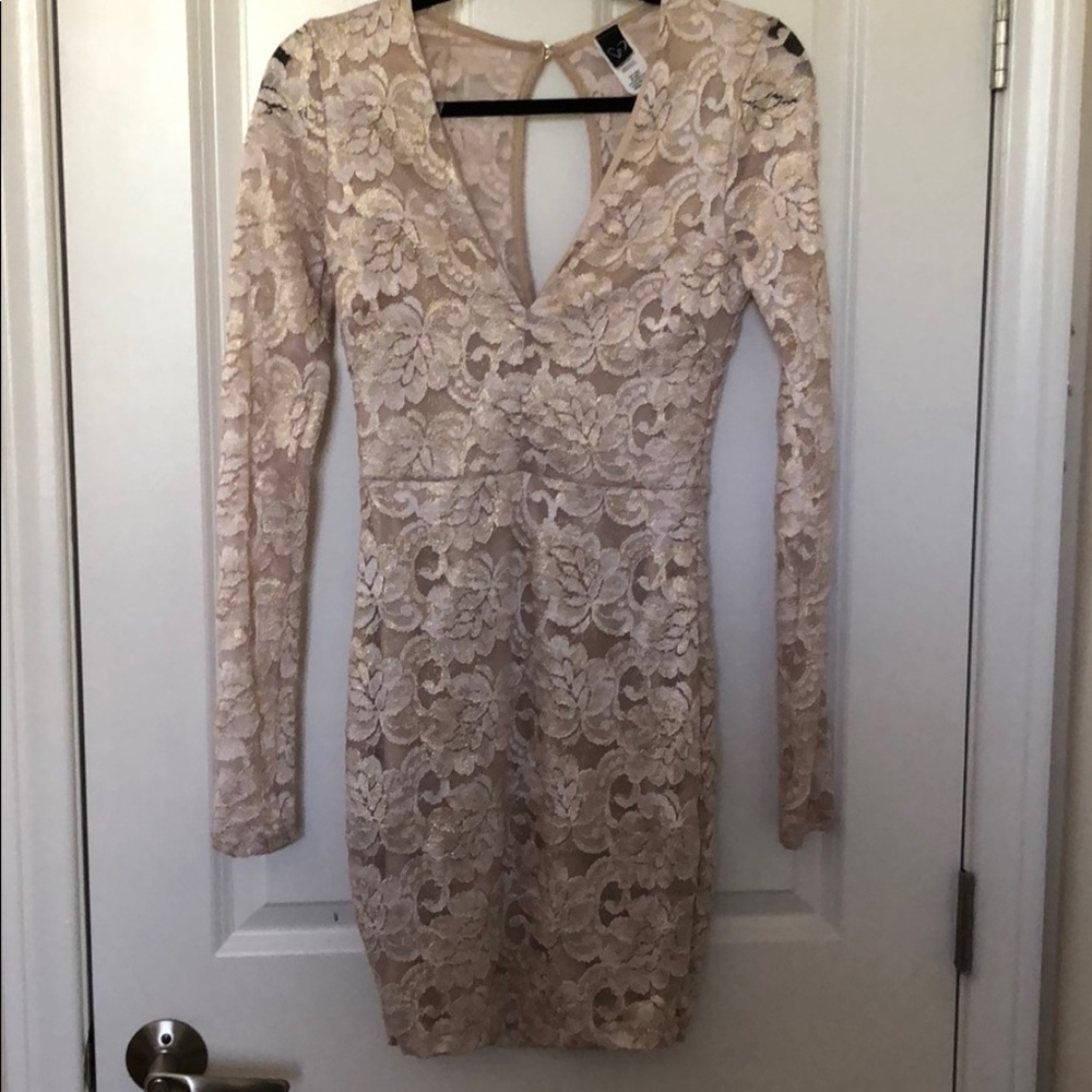 Windsor gold beige lace bodycon dress
